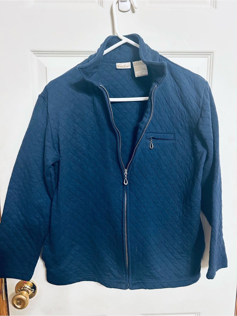 Bobbie Brooks Quilted Dark Navy Full-Zip Bomber Jacket